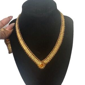 Elegant Gold Necklace with Amber Accents with matching 7 in bracelet